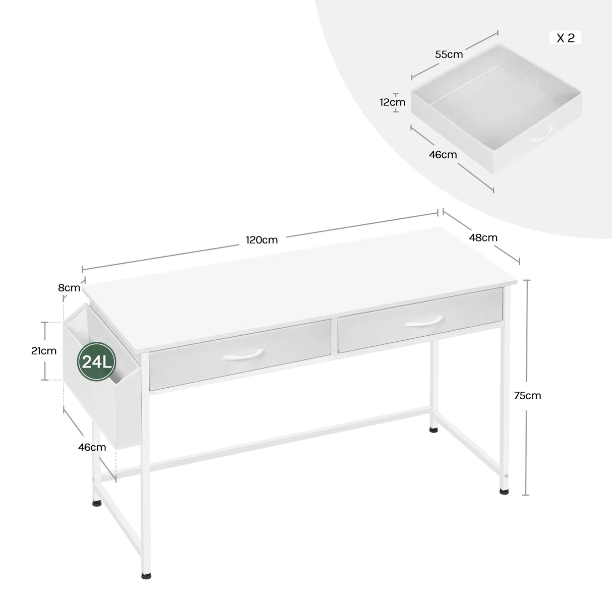 BukkitBow - Bureau met Laden - Werktafel - Opbergvakken & Haak - Stevig Metalen Frame - Voor Thuis & Kantoor