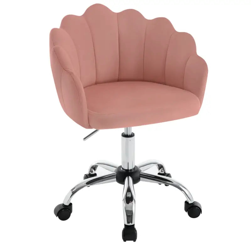 BukkitBow bureaustoel met bloembladontwerp, fluwelen bekleding, metalen onderstel en ergonomische, in hoogte verstelbare zitting.