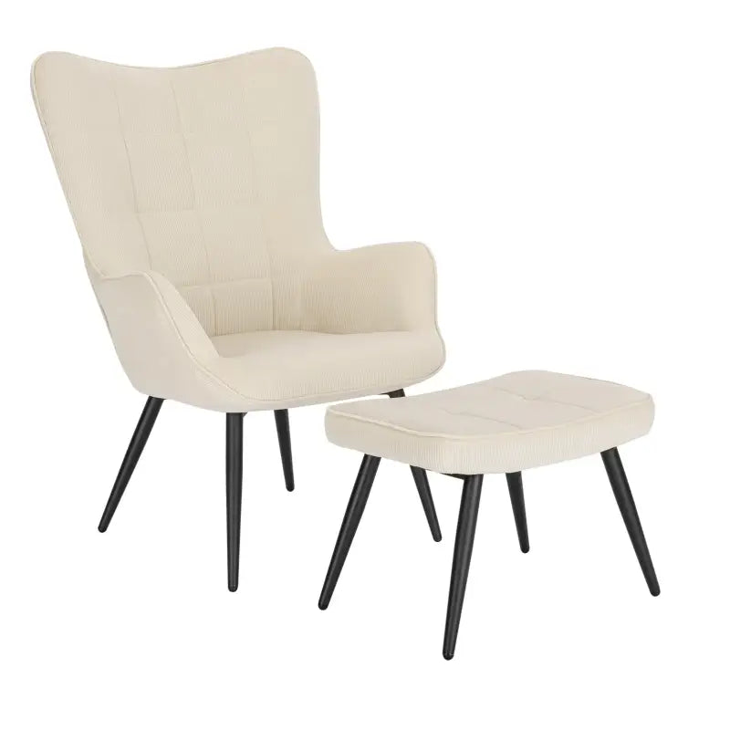 BukkitBow comfortabele fauteuil met bijpassende kruk, stevig en duurzaam met moderne uitstraling, afmetingen stoel 98x43x59cm.