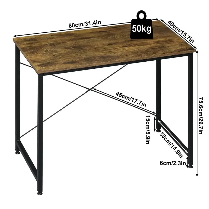 BukkitBow Compact bureau met metalen frame, afmetingen 80x40x75 cm, vintage bruine houten afwerking, moderne kantoor meubel