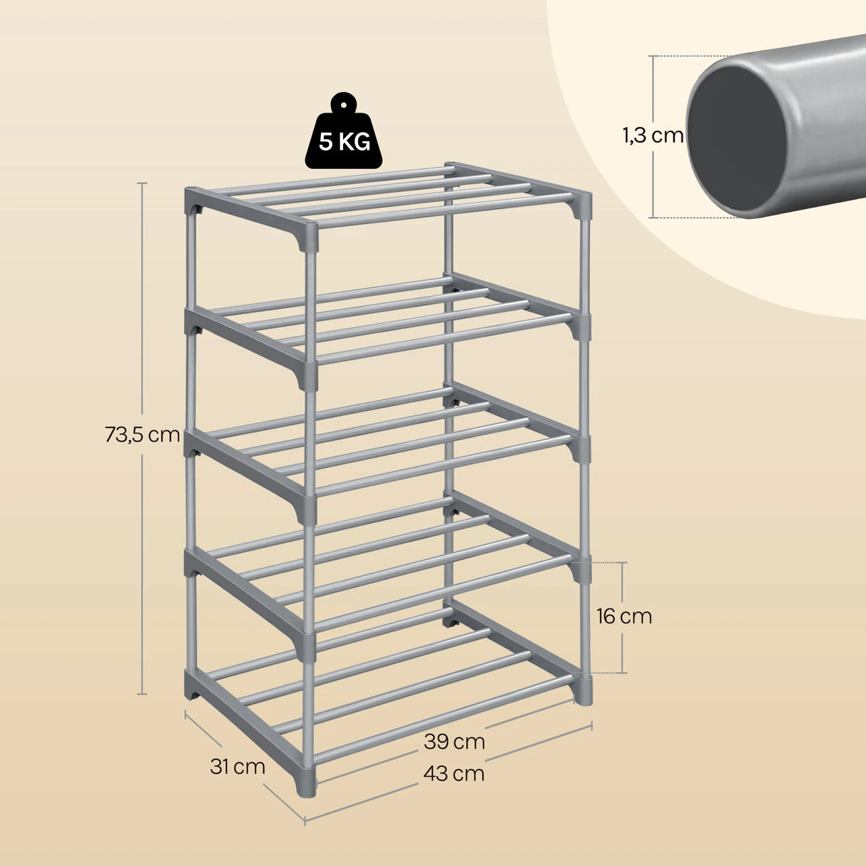 BukkitBow metalen schoenenrek, compact en stapelbaar met open systeem voor nette schoenenopslag.