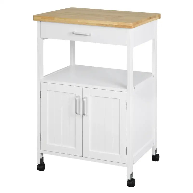 BukkitBow compacte keukentrolley met rubberhouten werkblad en opbergruimte, 60x90x44,5 cm, geschikt als boekenkast of opberger