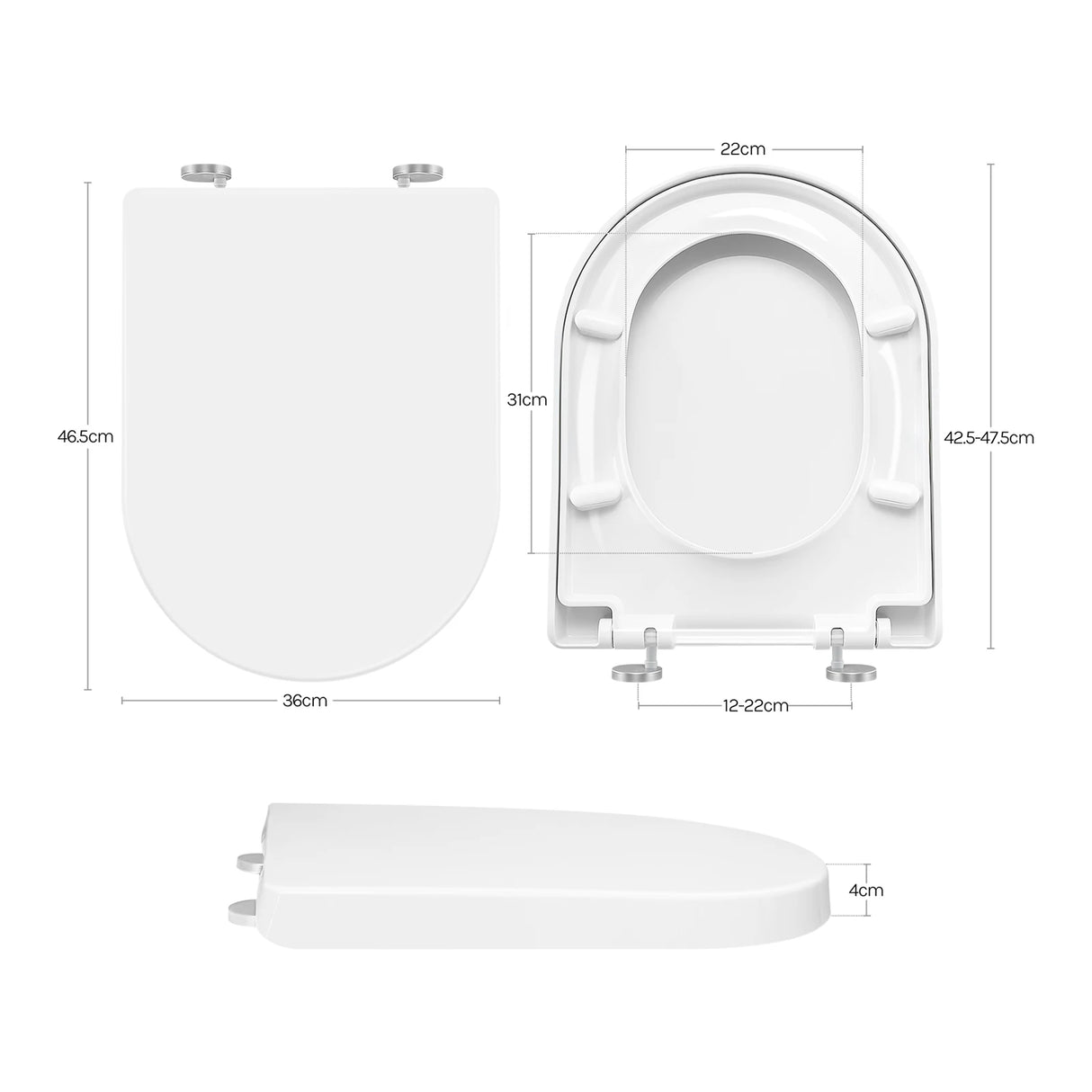 BukkitBow D-vorm kunststof toiletbril met soft-close en quick-release voor comfortabele, hygiënische badkamergebruik.