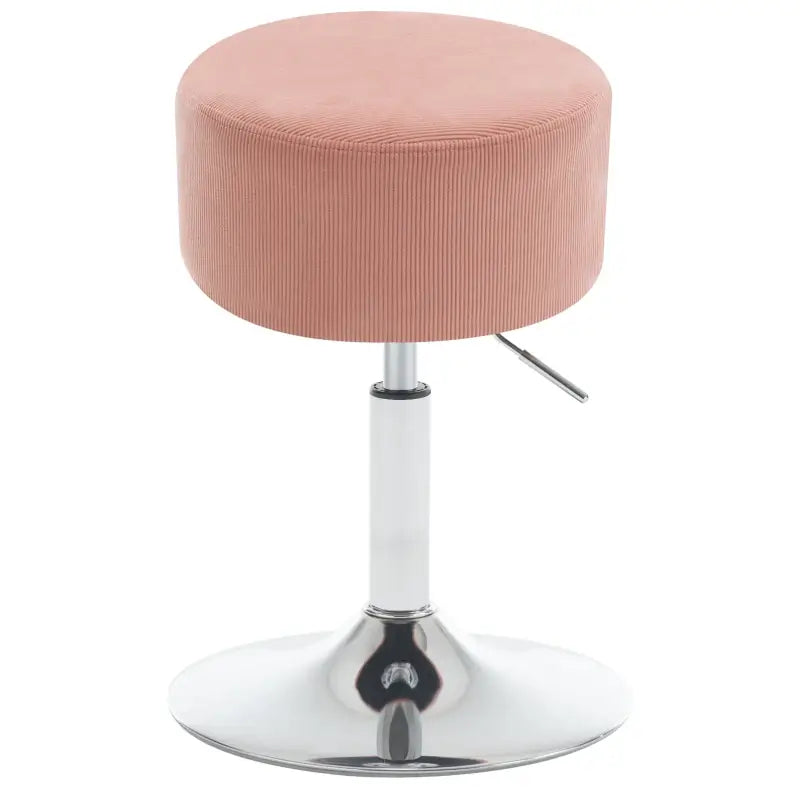 Draaibare BukkitBow barkruk met corduroy bekleding en metalen onderstel, verstelbaar en stevig tot 150 kg belastbaarheid.