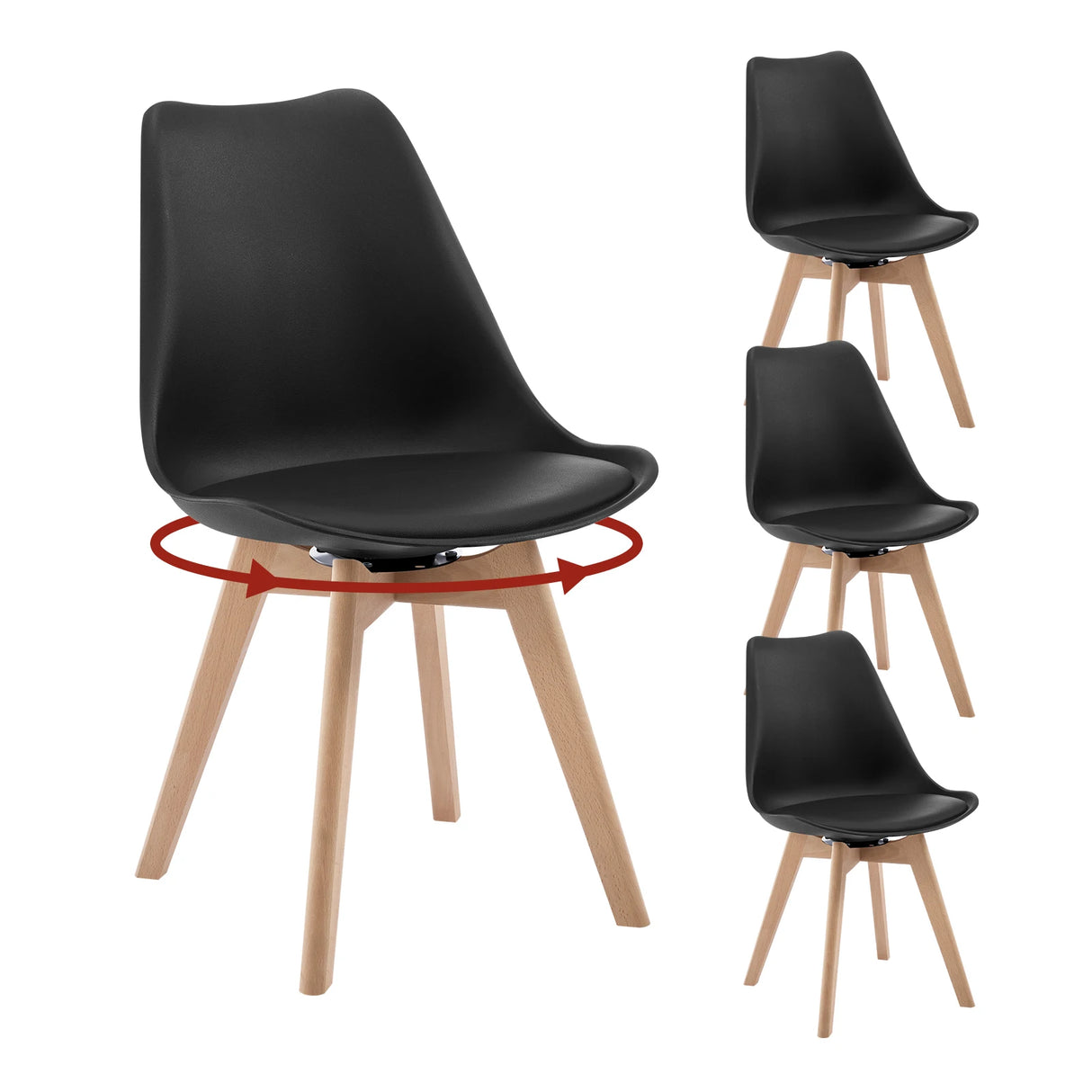 Set van 4 draaibare eetkamerstoelen van massief hout van BukkitBow, comfortabele en stijlvolle eetkamerstoel set.