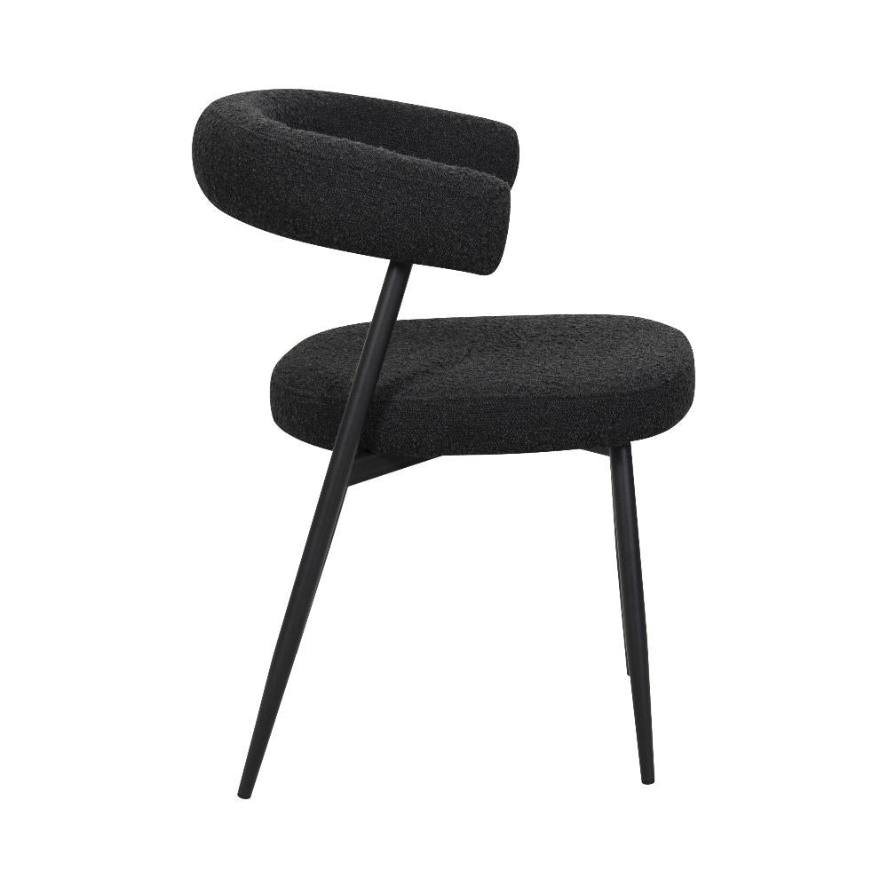 BukkitBow eetkamerstoel met chenille stof en metalen onderstel, open design, geschikt als keuken- of make-up stoel