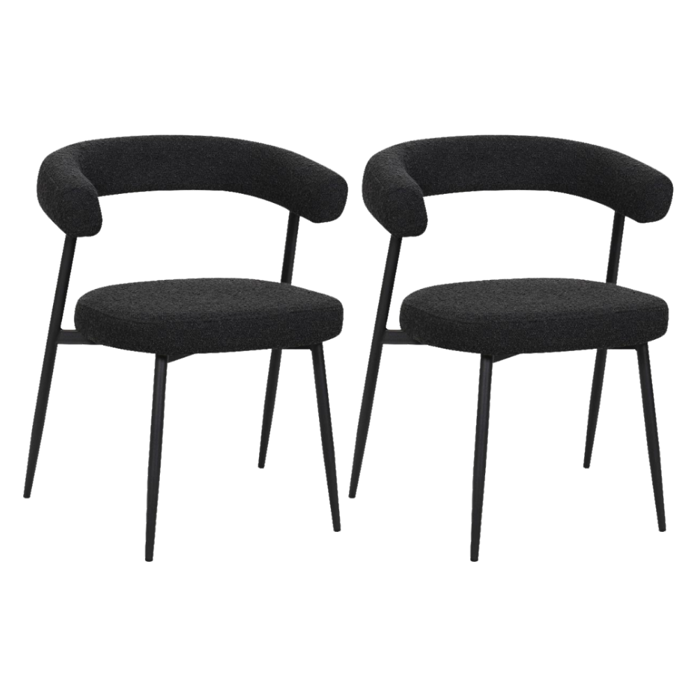 BukkitBow eetkamerstoel met chenille stof, metalen onderstel en open design, geschikt als make-up stoel in de keuken.