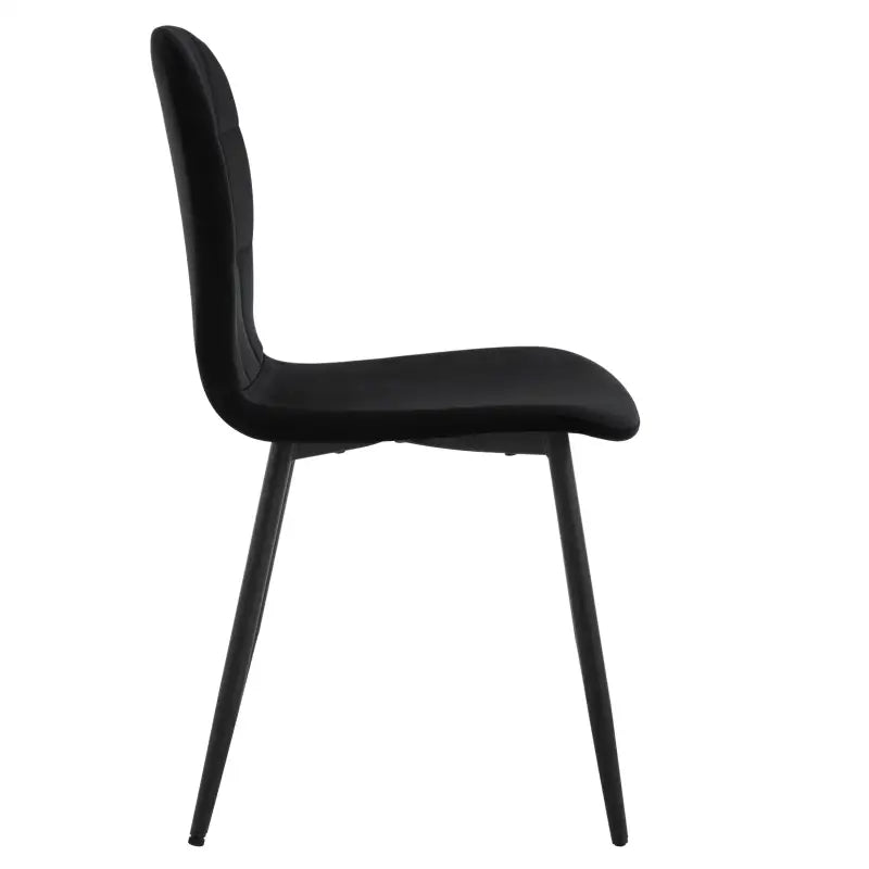 Set van 4 BukkitBow eetkamerstoelen met fluwelen zitting, ergonomisch ontwerp en metalen poten, geschikt voor de keuken of eetkamer.