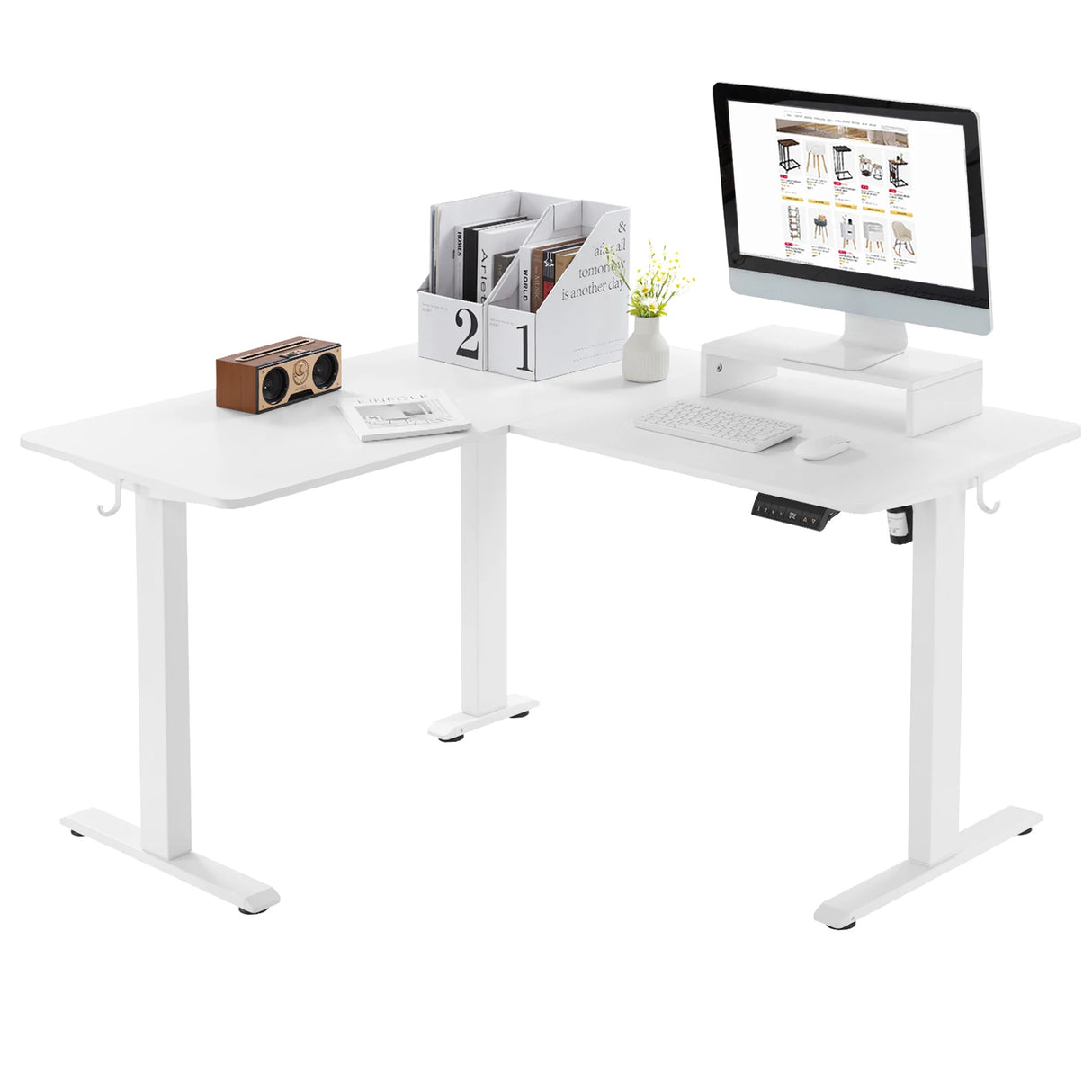 BukkitBow - Elektrisch Verstelbaar L-Vormig Bureau - 140x120 cm - Met Monitorstandaard