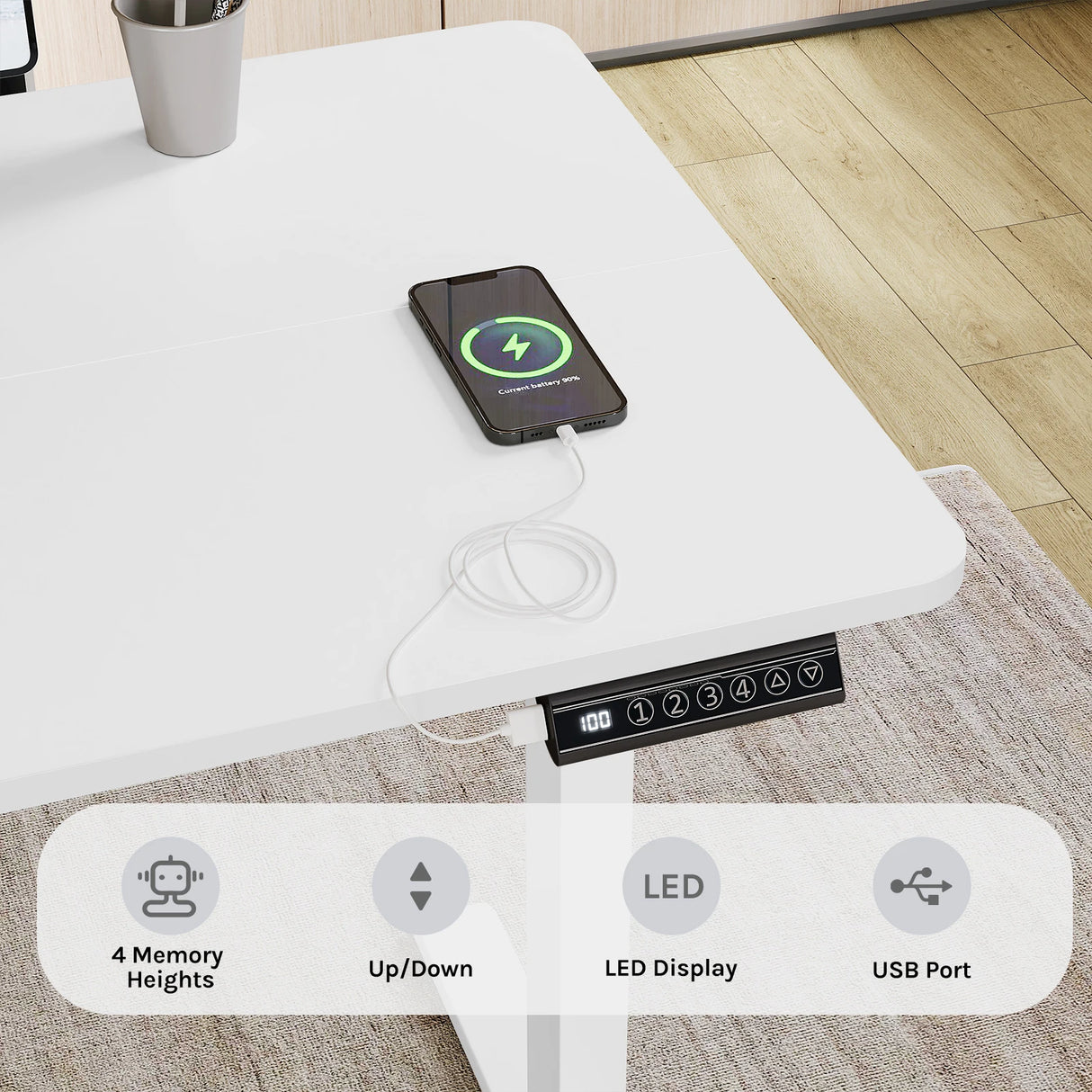 BukkitBow - Elektrisch Verstelbaar Zit-Sta Bureau met USB & Memory Functie