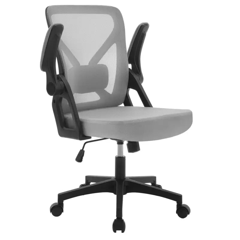 BukkitBow ergonomische bureaustoel met ademende rugleuning, wegklapbare armleuningen en verstelbare hoogte van 46,5-56 cm.