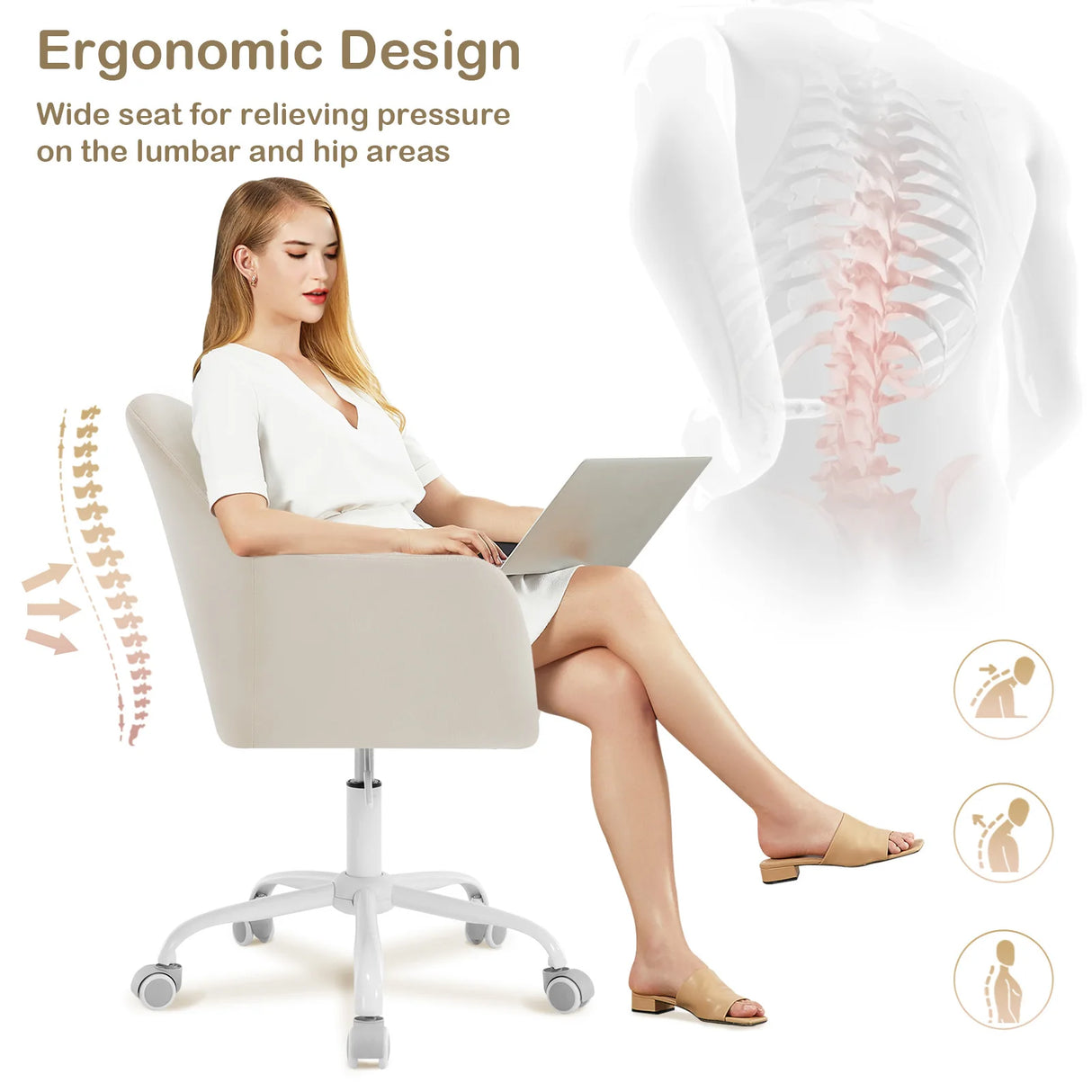 BukkitBow ergonomische bureaustoel met fluweel bekleding en hoogteverstelling, geschikt voor comfortabel zitcomfort.