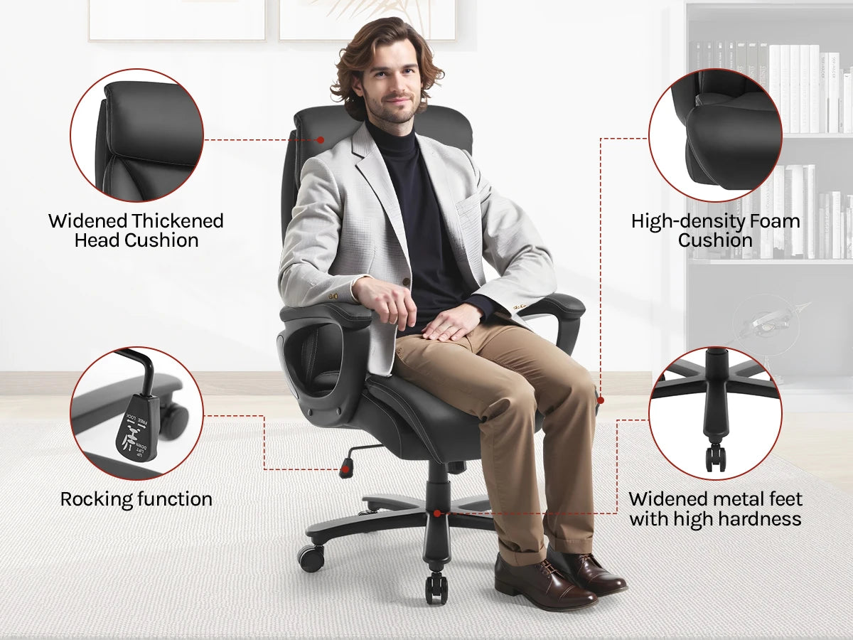BukkitBow ergonomische bureaustoel in kunstleer met hoofdsteun, luxe design en verstelbare functies, geschikt voor comfortabel werken