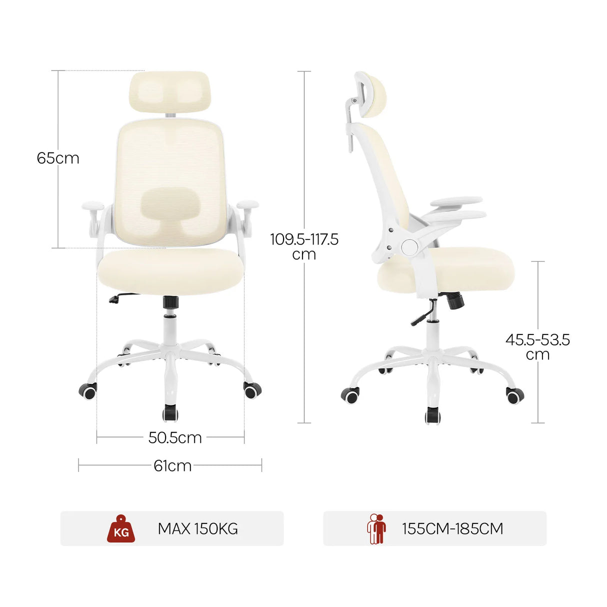BukkitBow ergonomische bureaustoel met mesh zitting en lendensteun, verstelbare armleuningen en zwart frame.