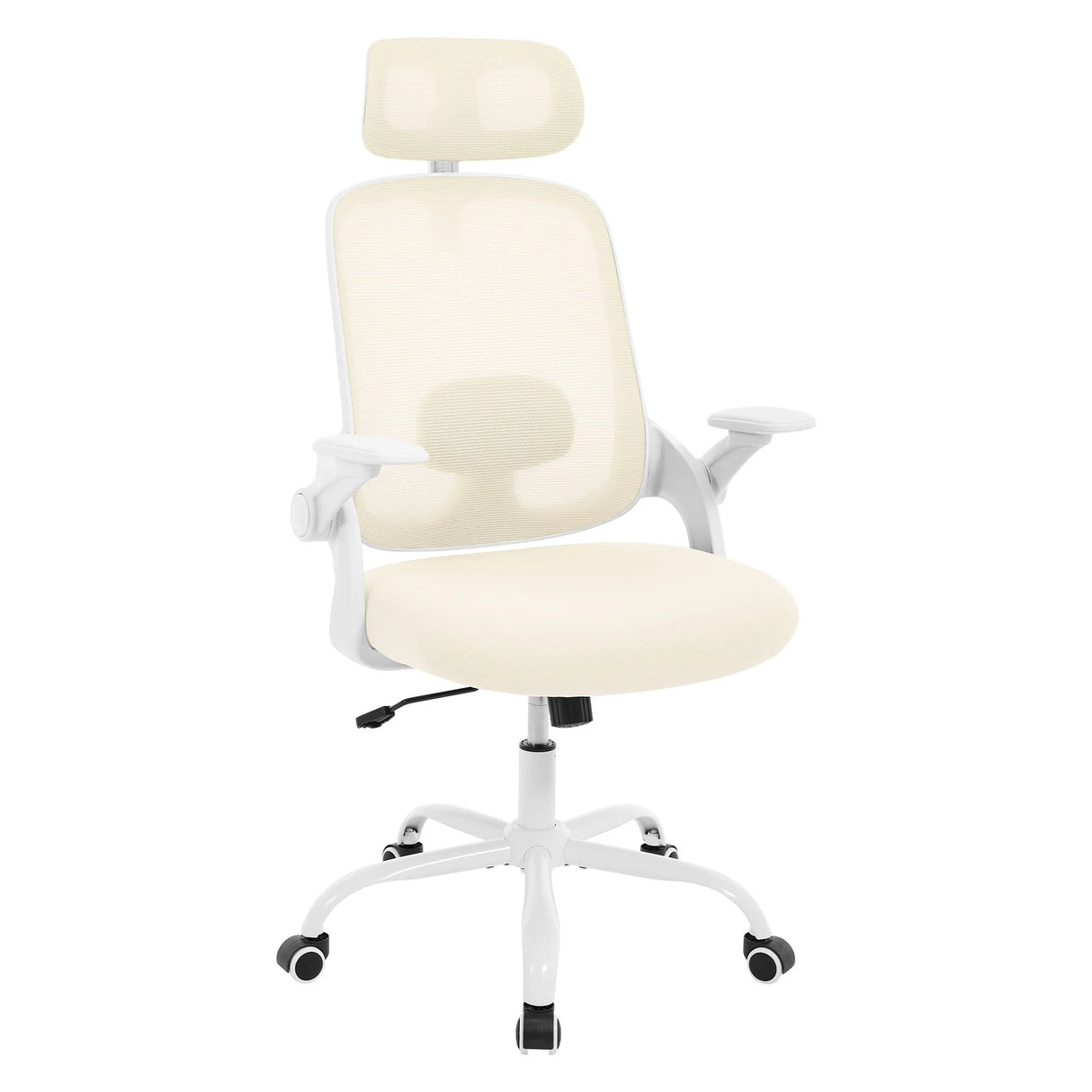 BukkitBow ergonomische bureaustoel met mesh zitting en lendensteun, verstelbare armleuningen en witte frame voor comfortabel werken