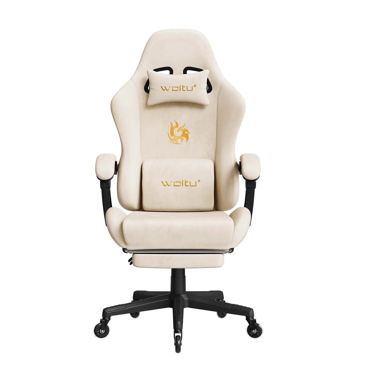 BukkitBow ergonomische gamestoel met microvezel bekleding, verstelbare voetsteun en ergonomisch ontwerp voor comfortabel gamen.