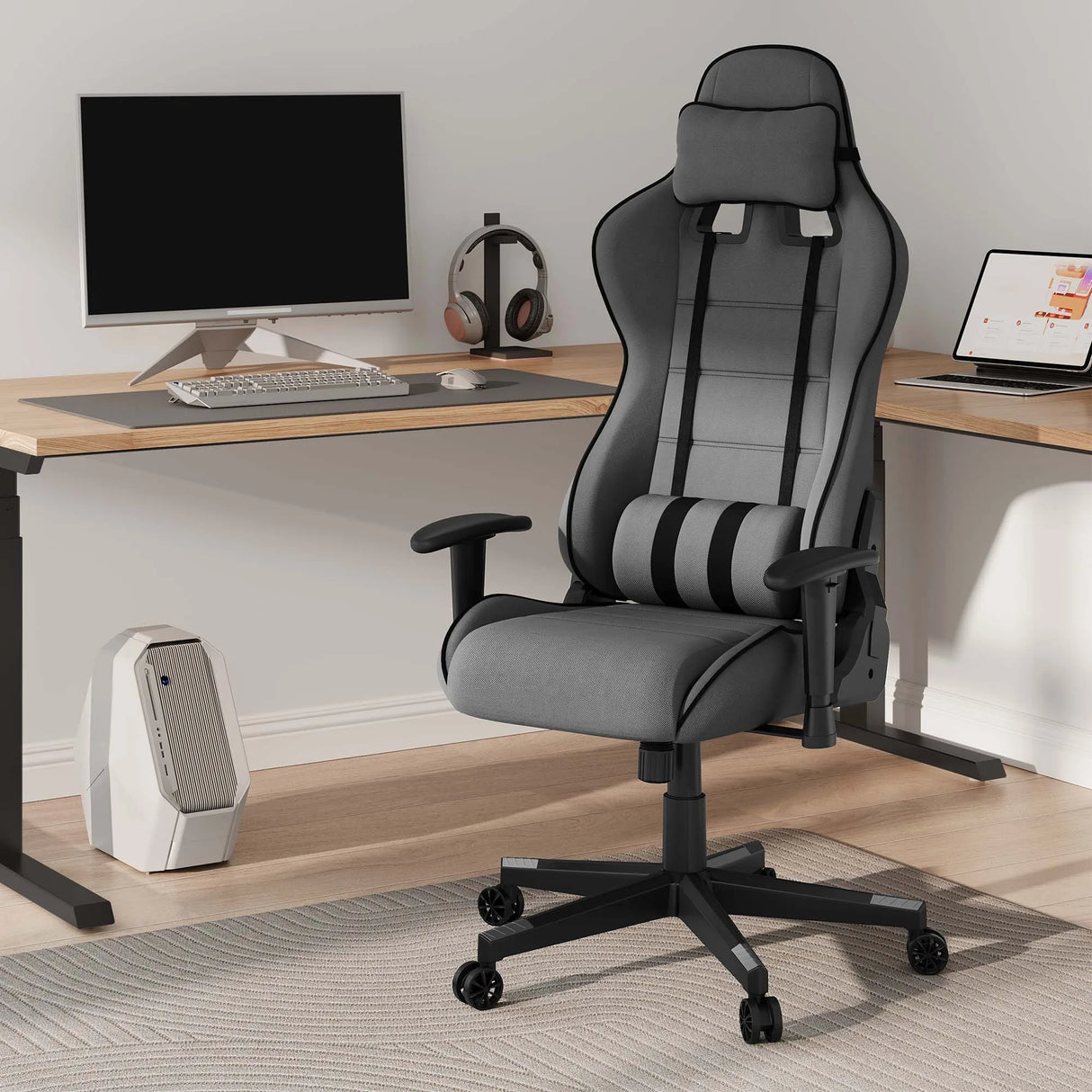 BukkitBow ergonomische gaming stoel met mesh-stof, verstelbare rugleuning en comfortabele zitting voor gamers