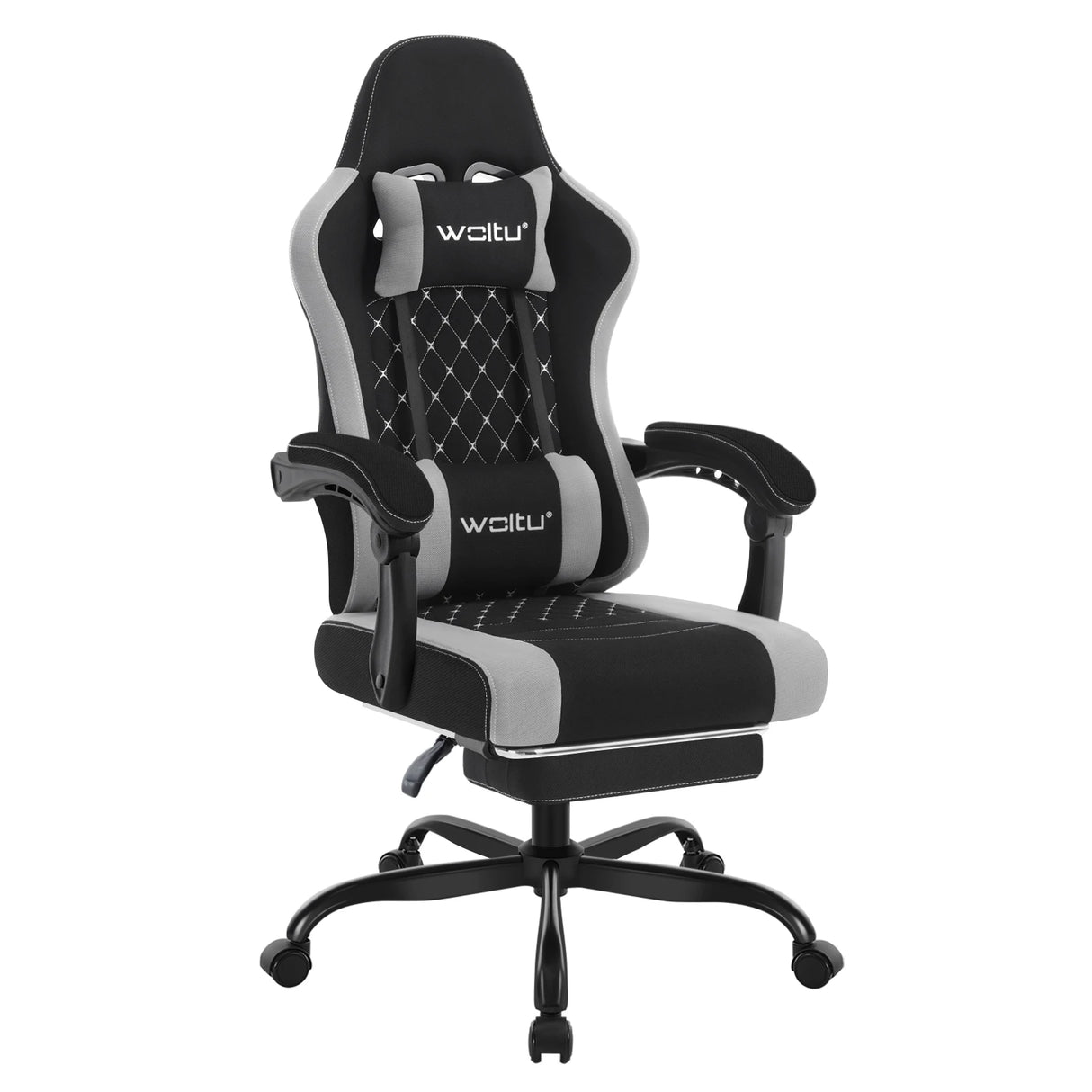 BukkitBow gamestoel met ergonomisch ontwerp, massagefunctie, voetsteun en mesh-stof voor comfortabel gamen.