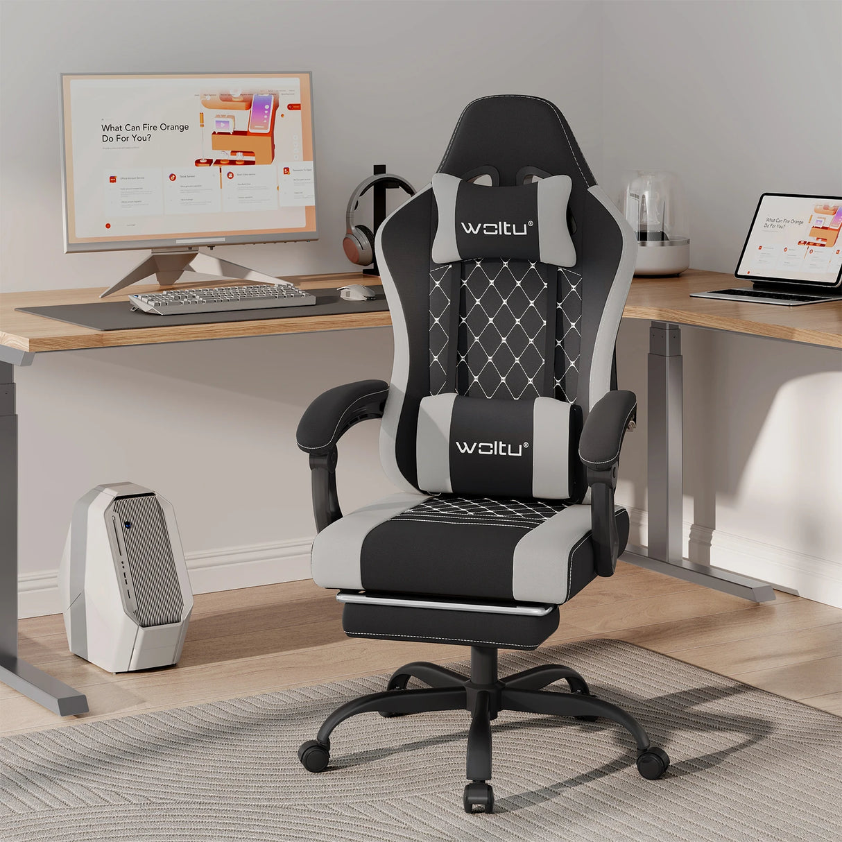 BukkitBow ergonomische gamestoel met massagefunctie, mesh-stof, voetensteun en verstelbare armleuningen voor gaming en comfort