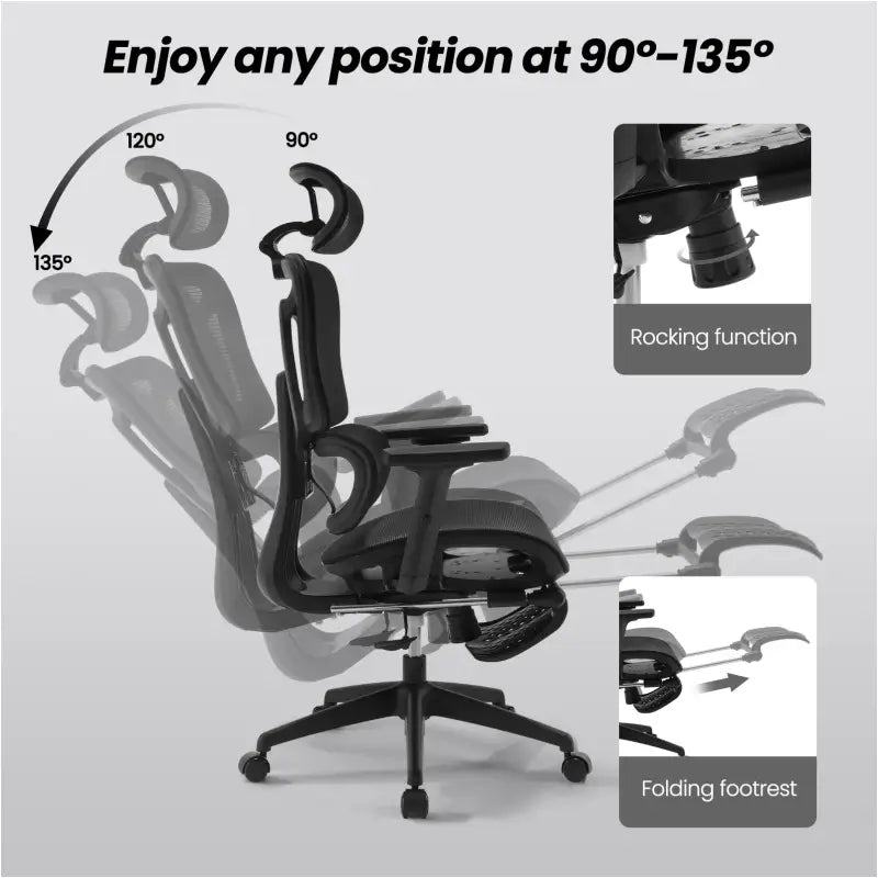 BukkitBow ergonomische mesh bureaustoel met verstelbare armleuningen, kantelbare rugleuning en ademend zitoppervlak