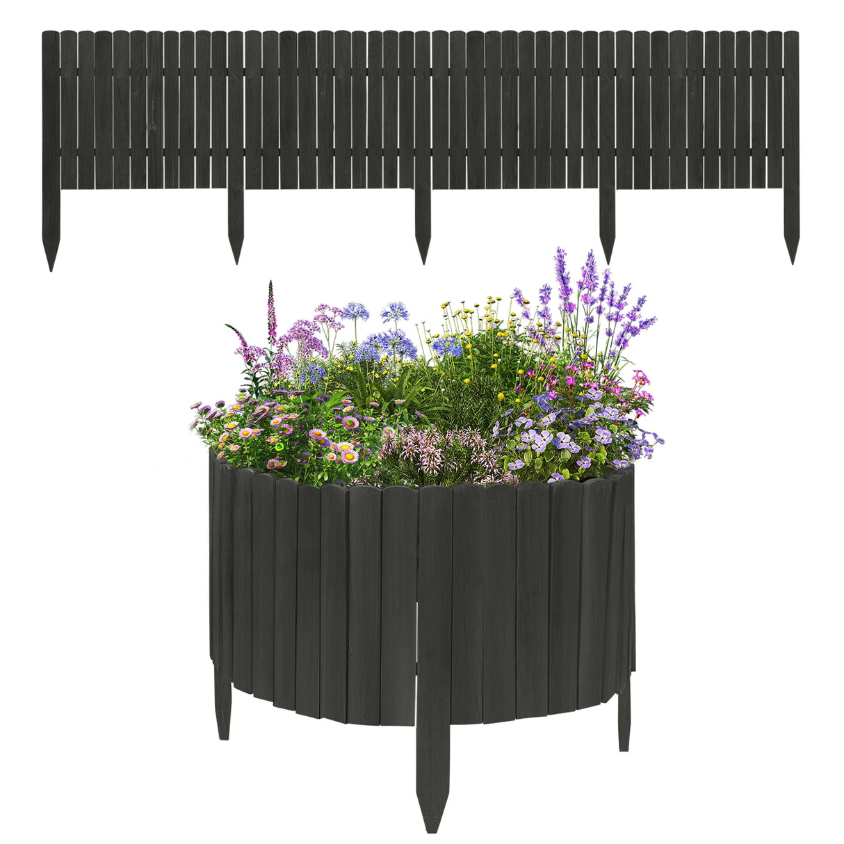 Flexibele houten gazonrand van BukkitBow, FSC Dennenhout, 203cm lang, geschikt voor het afbakenen van gazons en tuinpaden.
