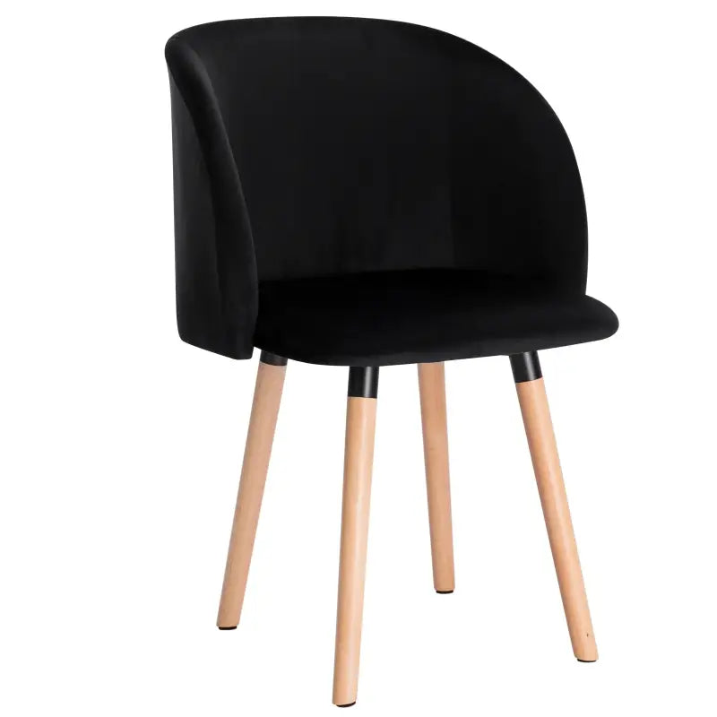 BukkitBow fluwelen eetkamerstoel met massief houten frame, ergonomisch design en zithoogte van 47 cm.