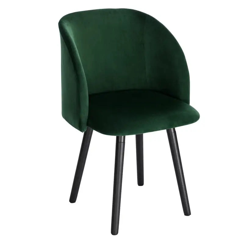 BukkitBow fluwelen eetkamerstoel met massief houten frame, ergonomisch design en zithoogte van 47 cm.