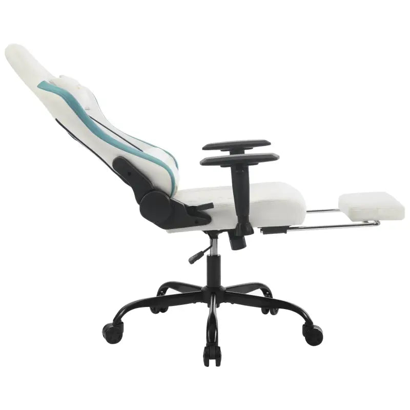 BukkitBow gamestoel met massagekussen, metalen frame, technische stof, PU-wielen, 90°-155° kantelbaar, verstelbare hoogte en diepte