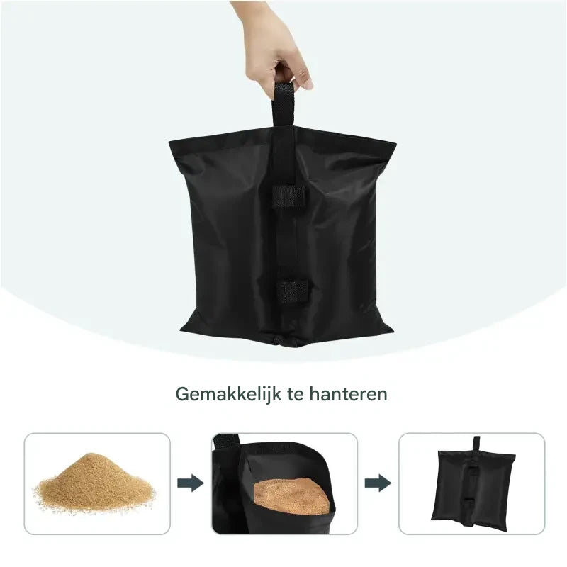 Set van 4 zwarte zandzakken voor partytenten, parasols en tuinmeubilair, 37x34 cm, van BukkitBow.