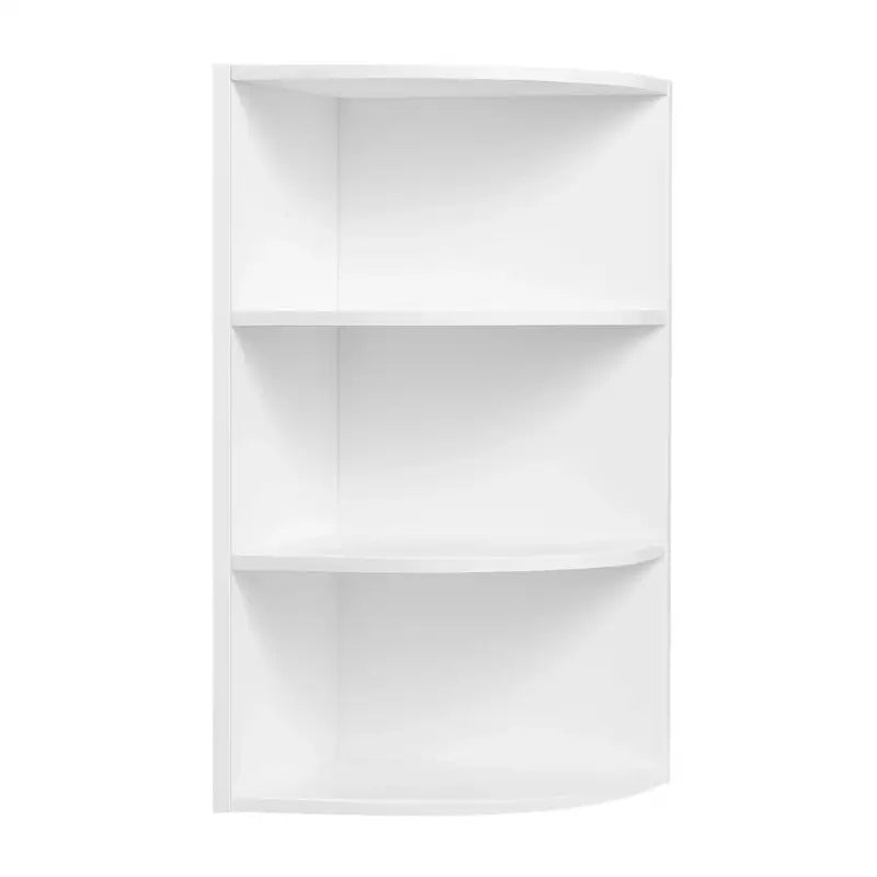 Witte BukkitBow hangende hoekkast met vier open planken, ruimtebesparende en veelzijdige boekenkast voor in huis of kantoor.