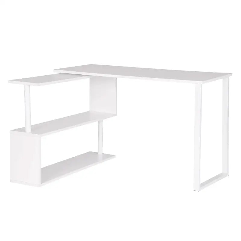 BukkitBow hoekbureau van hout met dubbele planken, draaibaar 180 graden, ideaal voor thuistudie en opbergruimte.