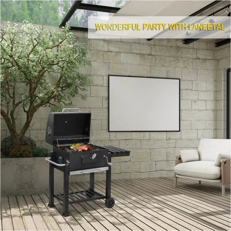 BukkitBow houtskoolbarbecue van staal met 2 grillroosters, verplaatsbaar, afmetingen 113x45,5x100 cm, geschikt voor outdoor koken