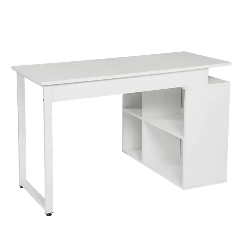 Industriëel BukkitBow bureau met 4 opbergvakken, wit en hout, multifunctioneel ontwerp, 118x50cm, modern en praktisch meubel.