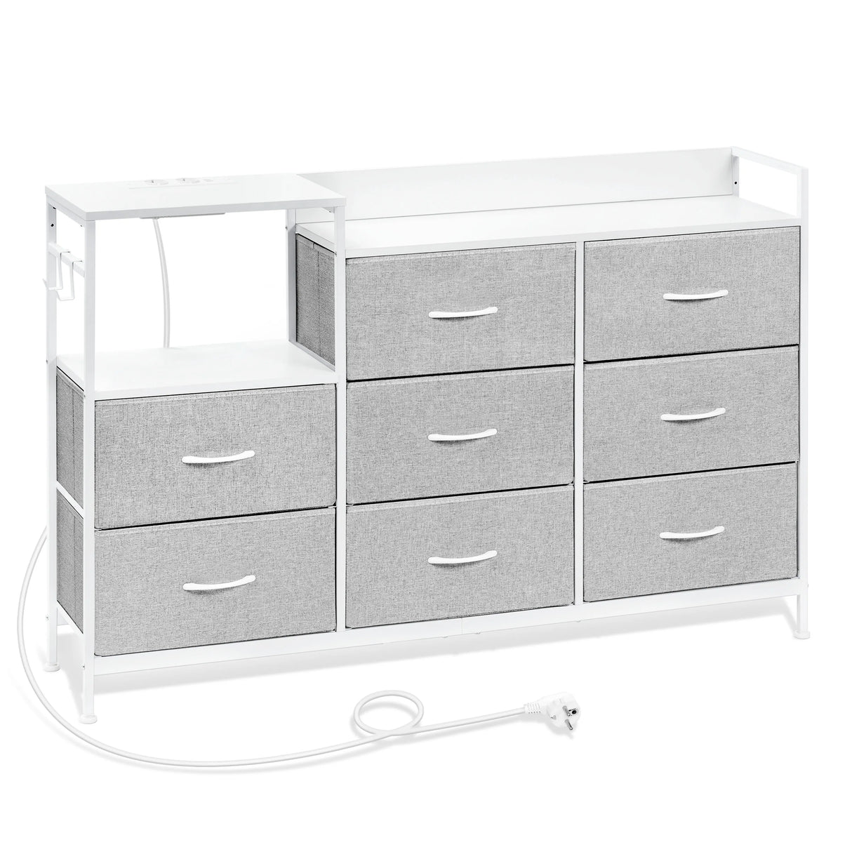 Industriële BukkitBow commode met 8 laden en ingebouwd stopcontact, geschikt als dressoir in moderne interieurs