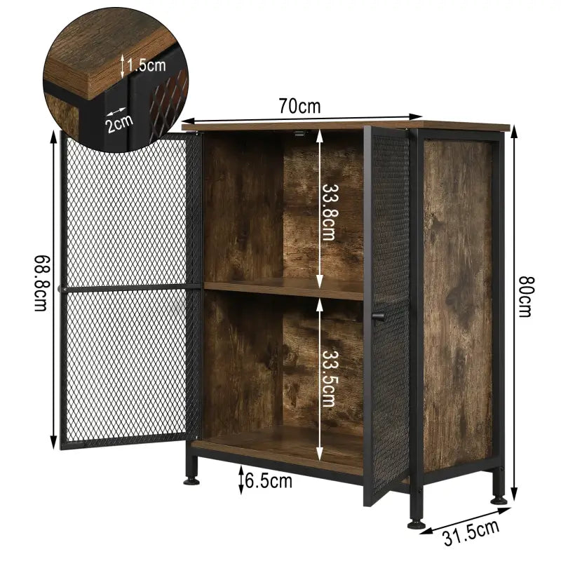Industriële BukkitBow dressoir met staal en hout, ruime opbergruimte, eenvoudig te monteren, 70x30x80cm.