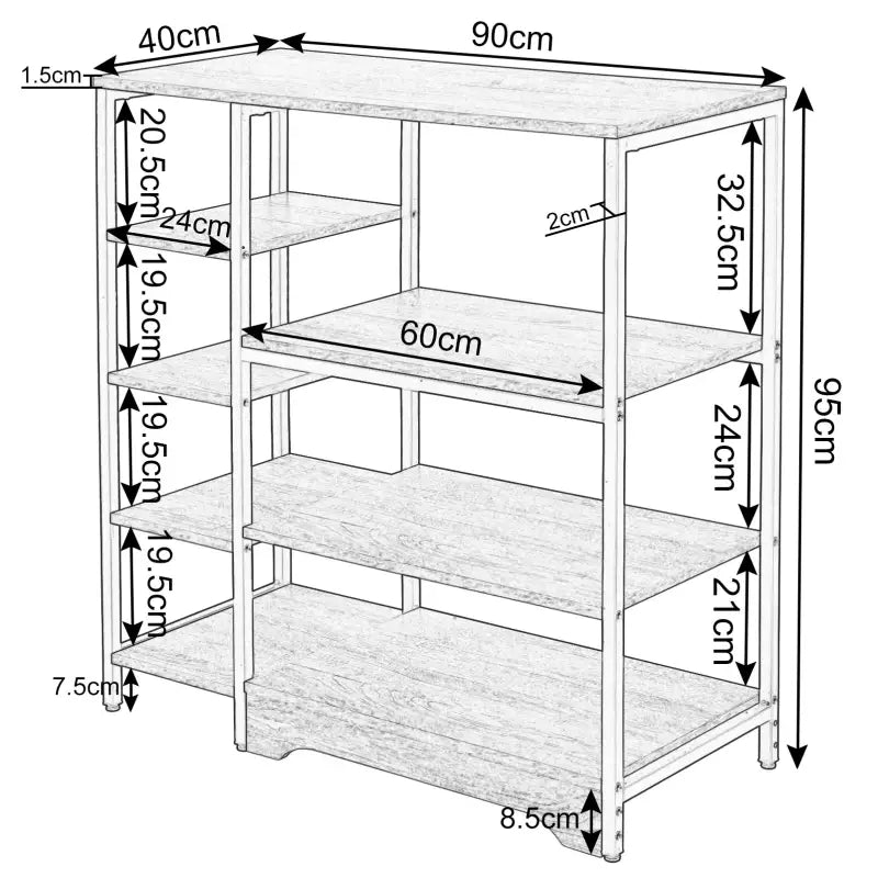BukkitBow industriële keukentrolley met milieuvriendelijk materiaal, multifunctioneel design en grote capaciteit van 90x40x95cm.