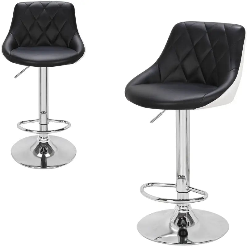 BukkitBow industriële set van 2 barkrukken met rugleuning, verstelbare zithoogte 60-82 cm en voetsteun, zwart met houten details