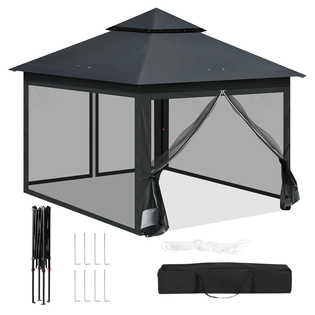 Inklapbare BukkitBow partytent 3x3m met dubbel dak en muggennet, geschikt voor buitenfeest of evenement