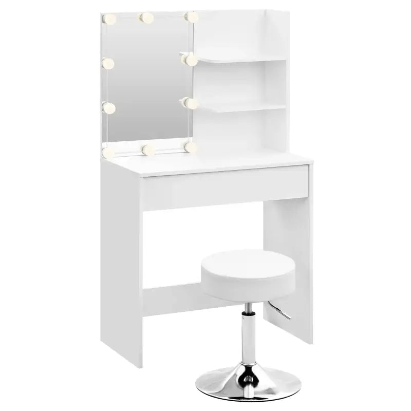 BukkitBow kaptafel set met verstelbare kruk, LED-verlichting en spiegel voor een stijlvolle make-up of haarstyling.