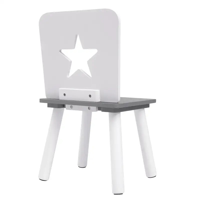 BukkitBow kinder tafel en stoelen set van pijnhout, wit met grijs, met opbergvak, 59,5x46 cm, geschikt voor kinderen.