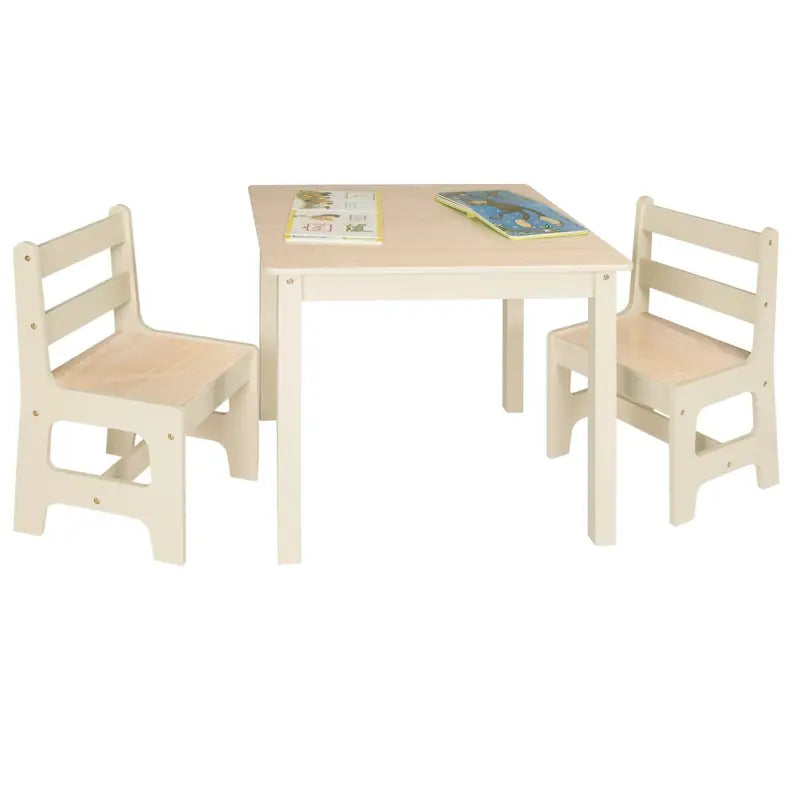 BukkitBow kinder tafel met 2 stoelen set, multifunctioneel MDF, afmetingen 60x60x55 cm, geschikt voor kinderen