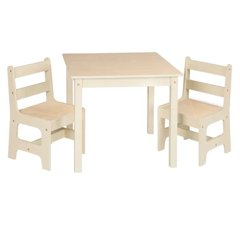 BukkitBow kinder tafel met 2 stoelen, multifunctioneel MDF set, 60x60x55cm, geschikt voor kinderen, in natuurlijke kleur.