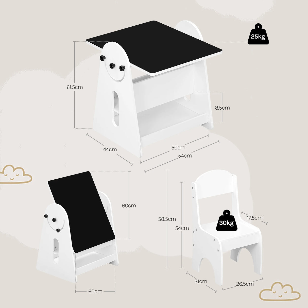 BukkitBow - Kindertafel met 2 Stoeltjes en Opbergruimte - 2-in-1 Tekentafel