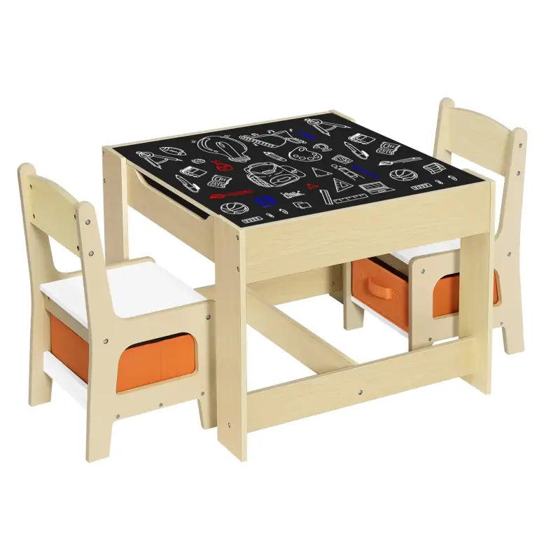 BukkitBow kindertafel met stoelen en opbergmanden, duurzaam en veilig ontwerp, afmetingen 60x60x48 cm, kindermeubelset.