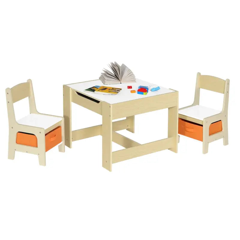 Kindermeubelset met BukkitBow kindertafel en stoelen, duurzaam ontwerp met opbergmanden, afmetingen 60x60x48cm, geschikt voor kinderen