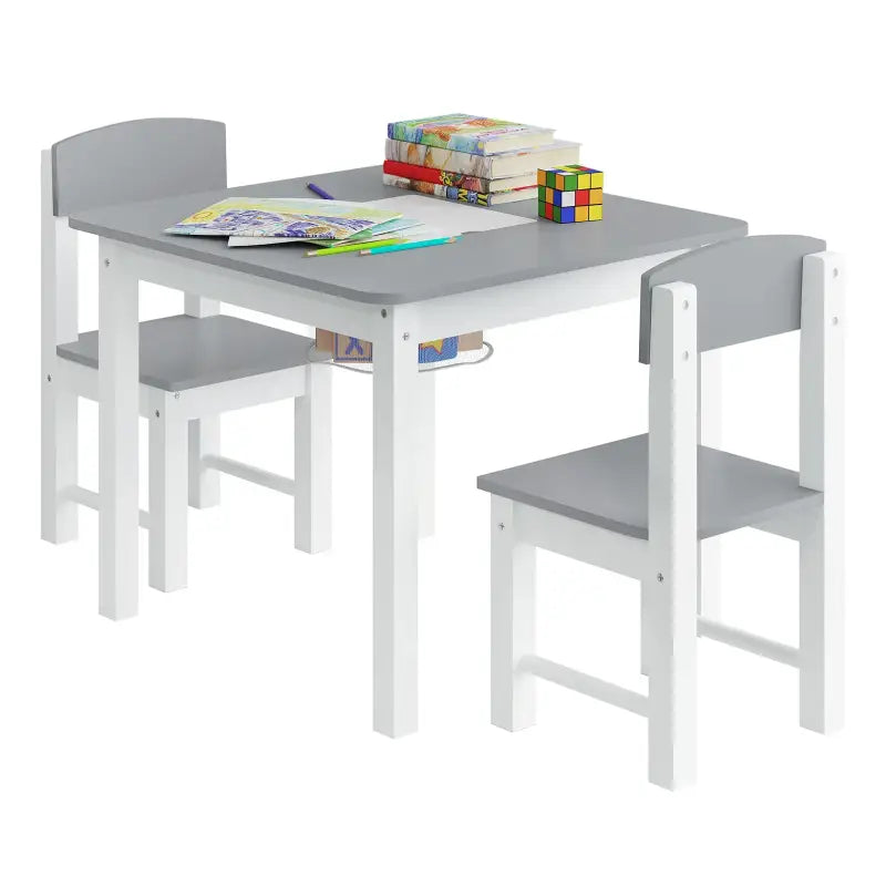 BukkitBow kindertafel met stoelen, inklusieve omkeerbare bouwplaat, opbergruimte en makkelijk schoon te maken, afmetingen 60x48x60cm.
