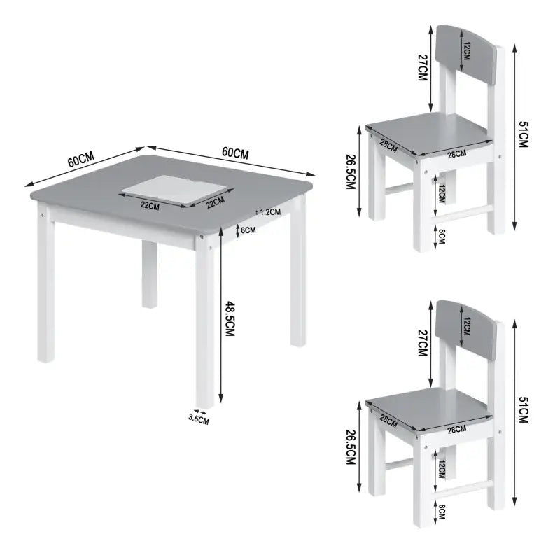 Kindermeubelset van BukkitBow met kindertafel en stoelen, omkeerbare bouwplaat en opbergruimte, makkelijk schoon te maken, 60x48x60cm