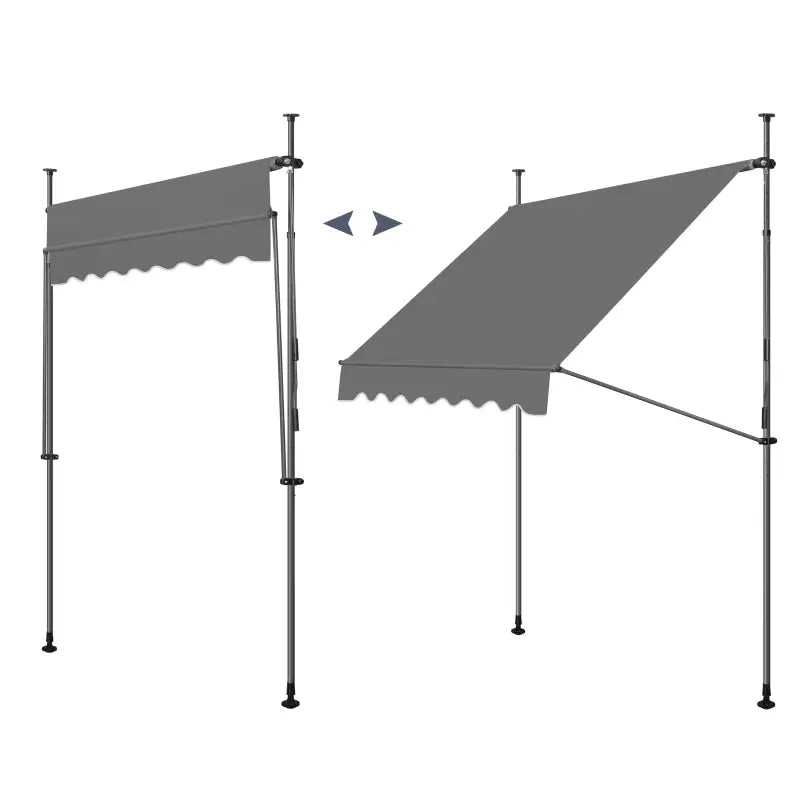 BukkitBow klemluifel muur luifel van polyester met PA-coating, UV-bescherming en verstelbare hoogte en kantelhoek, zonwering in beeld.