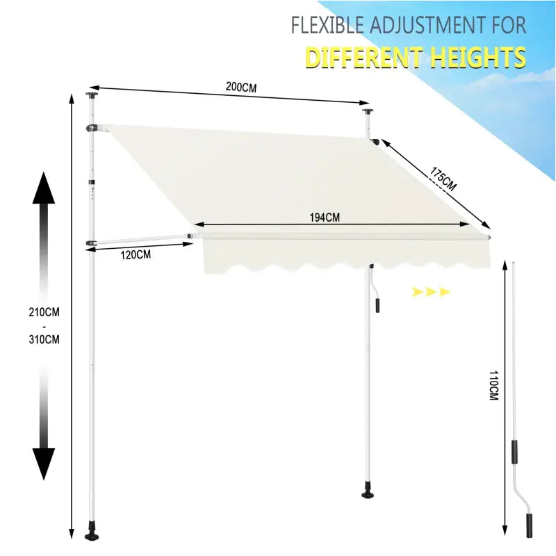 BukkitBow Klemluifel muur luifel van polyester met PA coating, UV-bescherming, verstelbare hoogte en kantelhoek, zonwering buiten.
