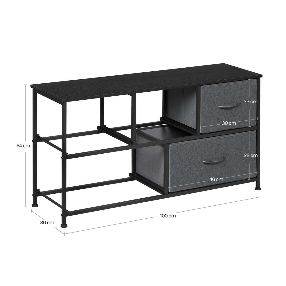 BukkitBow ladekast met 5 stoffen lades, metalen frame, geschikt als TV meubel of dressoir voor woonkamer, slaapkamer of hal